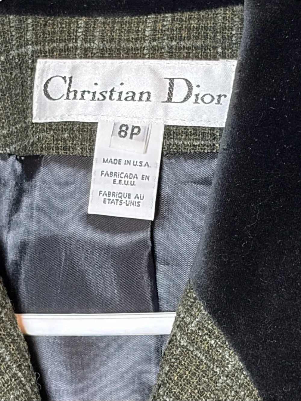Vintage Christian Dior Women’s Jacket Green Tweed Wool Blend Blazer 80s 90s